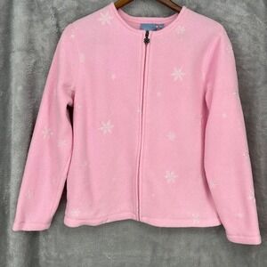 Croft & Barrow Sport Pink Snowflake Fleece Zip Up Sweater Sz M Cottagecore Warm